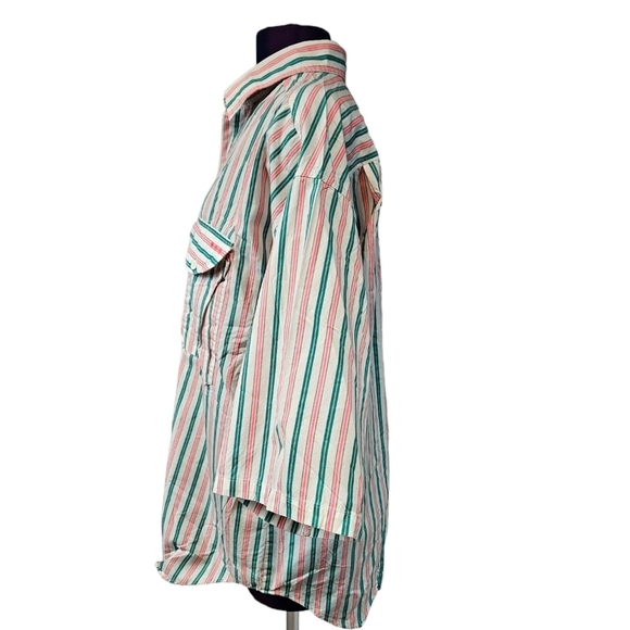 Vintage 80s Columbia Neon Striped Radical Sleeve Button Front Shirt Large J65 - Picture 4 of 13